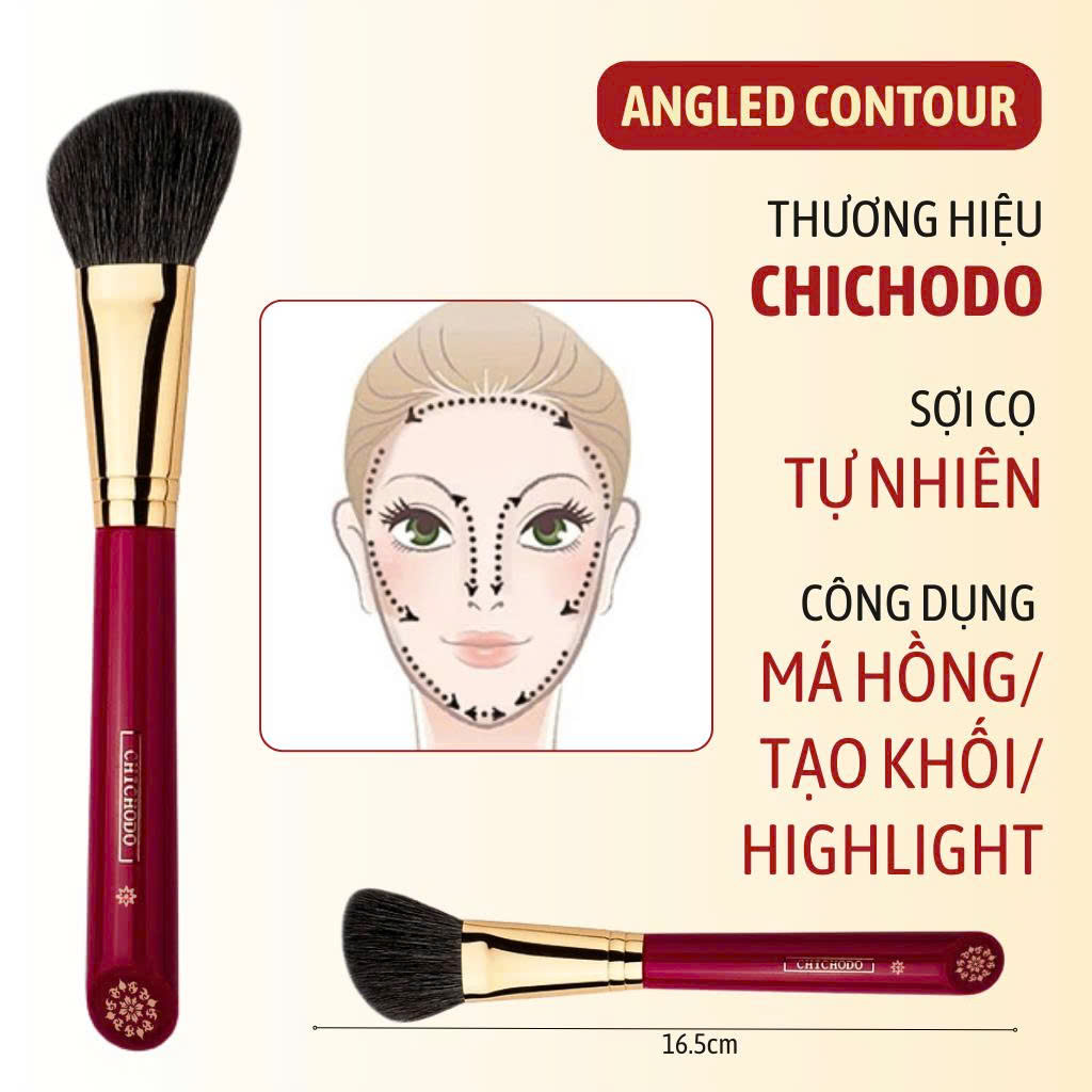 Cọ Tán Má Hồng, Cọ Tạo Khối CHICHODO Angled Contour C106 Lông Mềm Tự Nhiên Bám Phấn Tốt